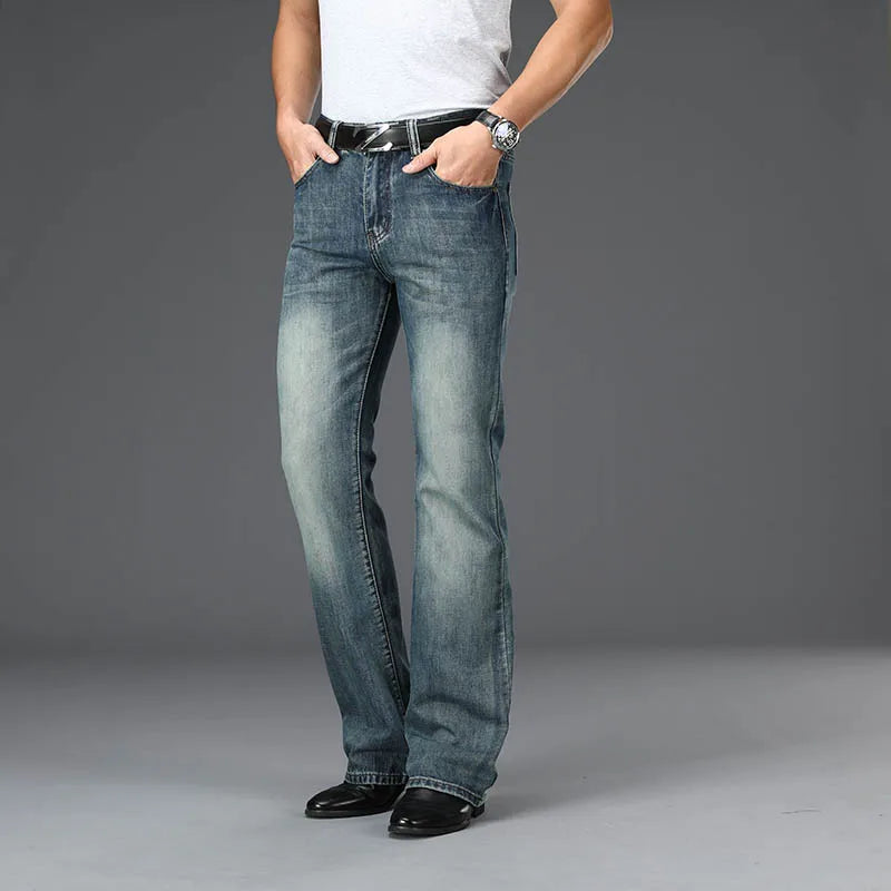 Denim Flared Jeans Men Boot Cut Denim Pants Comfortable Slightly Slim Classic Loose Casual Blue Black Trousers For Male Bootcut