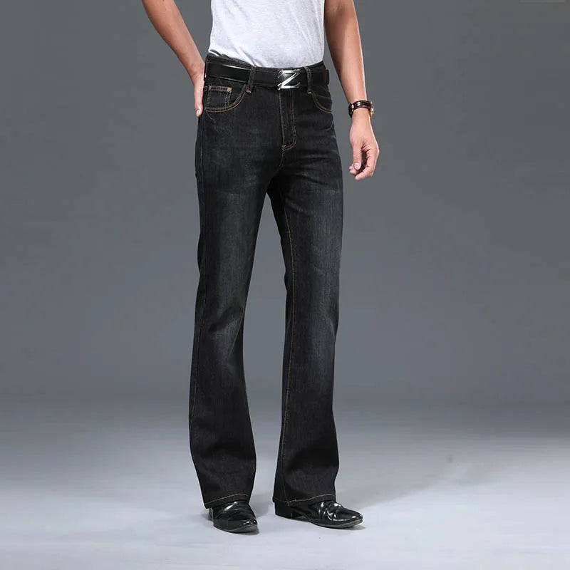 Denim Flared Jeans Men Boot Cut Denim Pants Comfortable Slightly Slim Classic Loose Casual Blue Black Trousers For Male Bootcut
