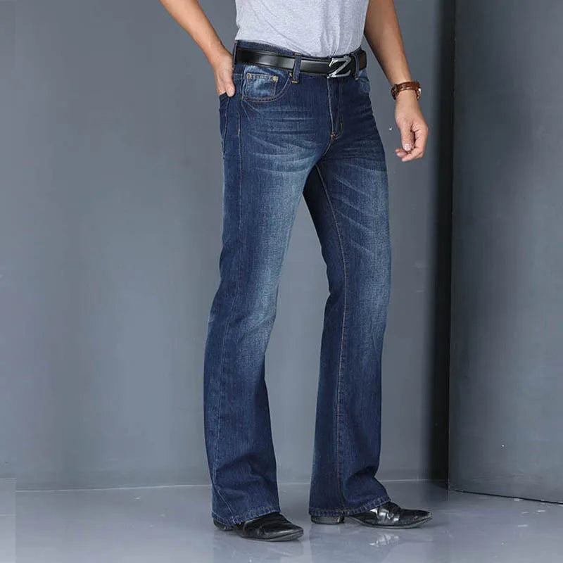 Denim Flared Jeans Men Boot Cut Denim Pants Comfortable Slightly Slim Classic Loose Casual Blue Black Trousers For Male Bootcut