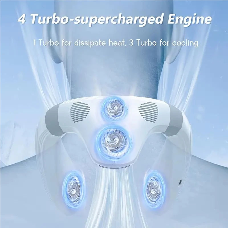 Portable USB Rechargeable Neck Fan with 360° Full-Body Cooling, 5200mAh Battery, Adjustable Airflow, Compact Design - Ideal for