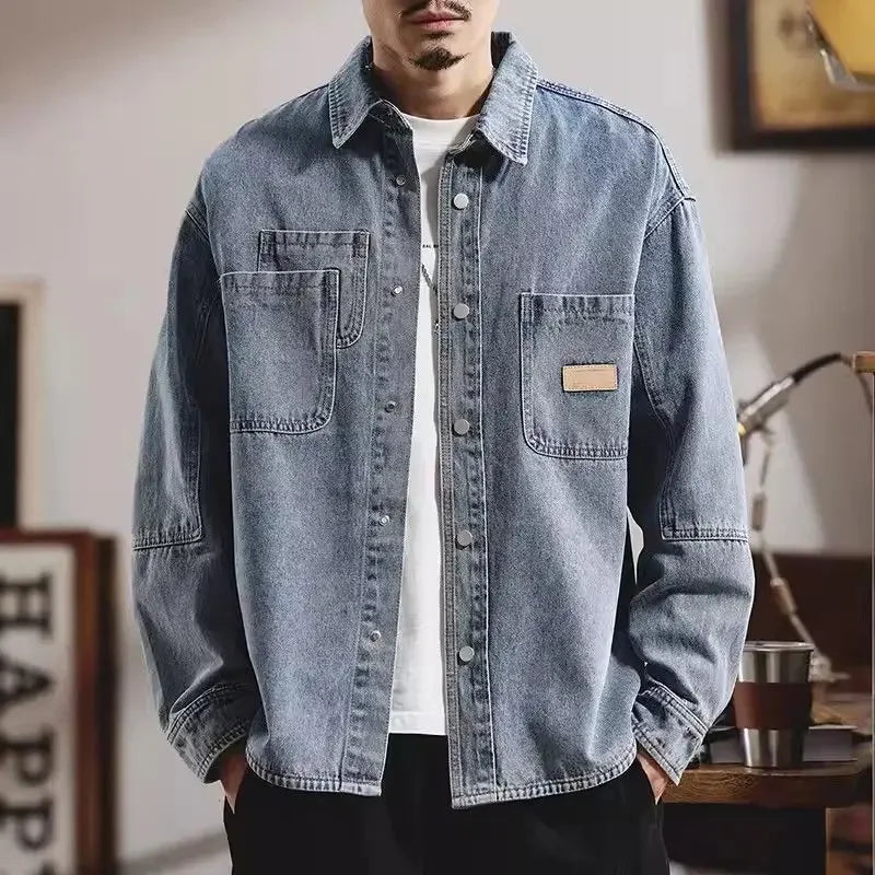 American Classic Denim Shirt Men's Long-sleeved Autumn and Winter Trendy Brand Loose Casual Tooling Jacket, Coat