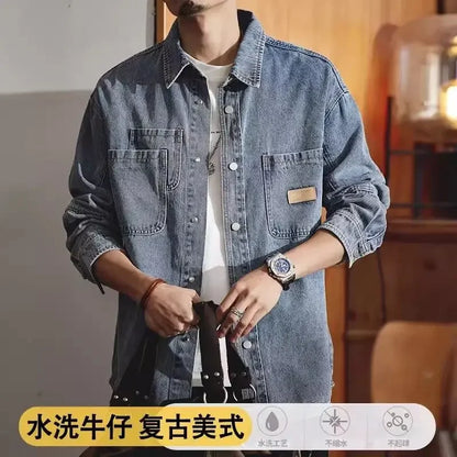 American Classic Denim Shirt Men's Long-sleeved Autumn and Winter Trendy Brand Loose Casual Tooling Jacket, Coat