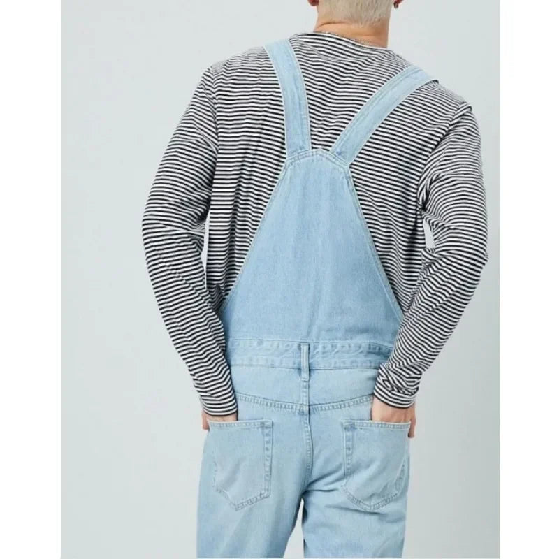 Men's denim Spring Autumn Casual Jeans Jumpsuits 2025 fashion Casual Pocket Button Suspenders Pants male Straight-Leg Denim Jumpsuits