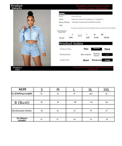 Women's Cotton Denim Jacket Long-Sleeved Lapel Slim Fit Autumn Style by New Manufacturer