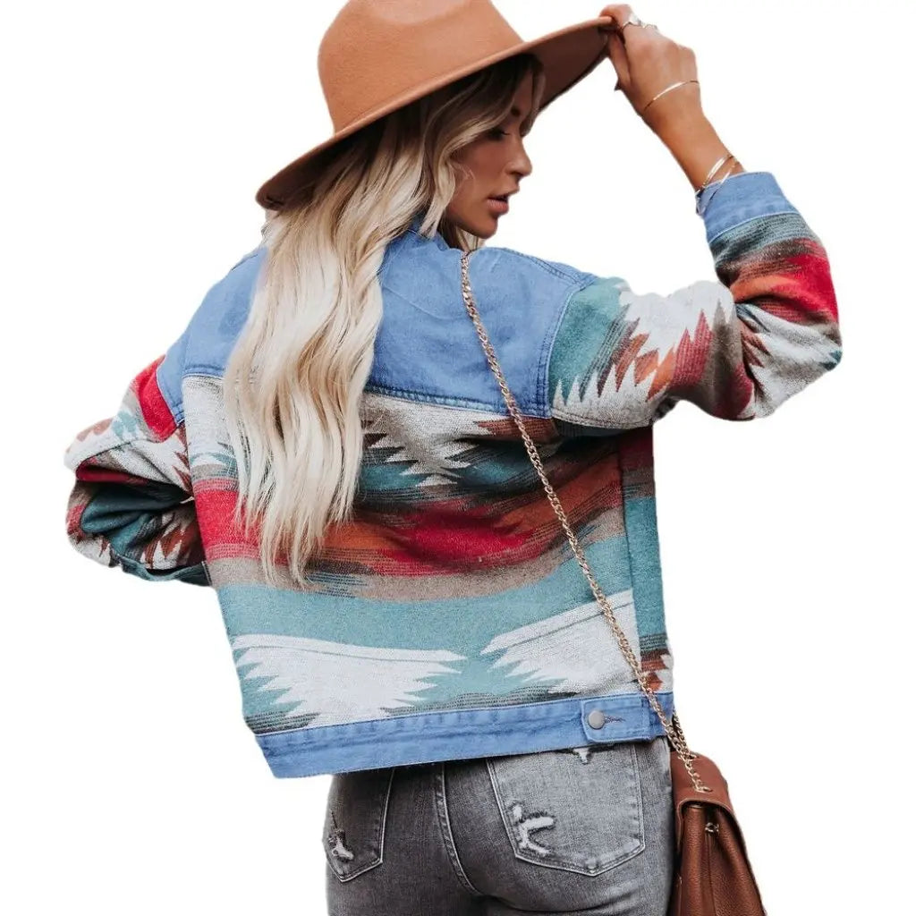 Women's Autumn Short Denim Jacket Washed Color Matched European And US Style Independent Station Clothing