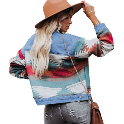 Women's Autumn Short Denim Jacket Washed Color Matched European And US Style Independent Station Clothing
