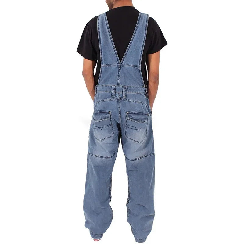 Overalls for Men Denim Suspenders Simple Multi Pocket Baggy Jeans Oversize Solid Mid Waist Loose Washed Jumpsuits 2025 Casual
