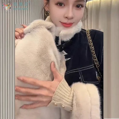 Women Thicken Warm Denim Jacket Lapel Collar Retro Parkas Winter Inner Layer with Velvet Denim Coats Patchwork Causal Outerwear