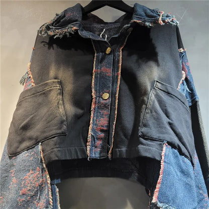 WTHT New Fashion Women's Patchwork Wash Lapel Long Sleeve Denim Jacket High Waist Straight Jeans Female 2025 Autumn 1LS2310