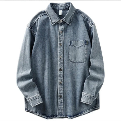 New American Retro Long-sleeved Shirts in Autumn and Winter,ruffian Handsome Loose Large-size Casual Tooling Jacket,Denim Jacket