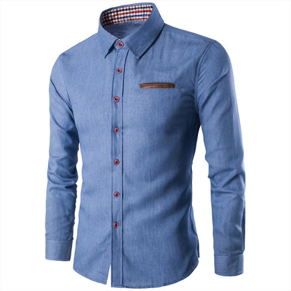 Mens Denim Shirts Long Sleeve Men Dress Shirt Fashion Slim Fit Style Navy Blue Jeans Male Shirt Longsleeve Shirt for Men