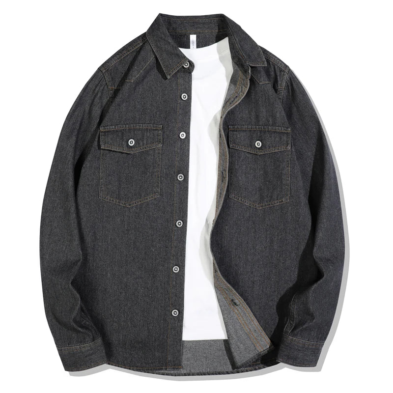 2025 Spring Autumn New Arrival Men's American Vintage Washed Denim Shirt - Workwear Casual Long Sleeve Shirt Jacket