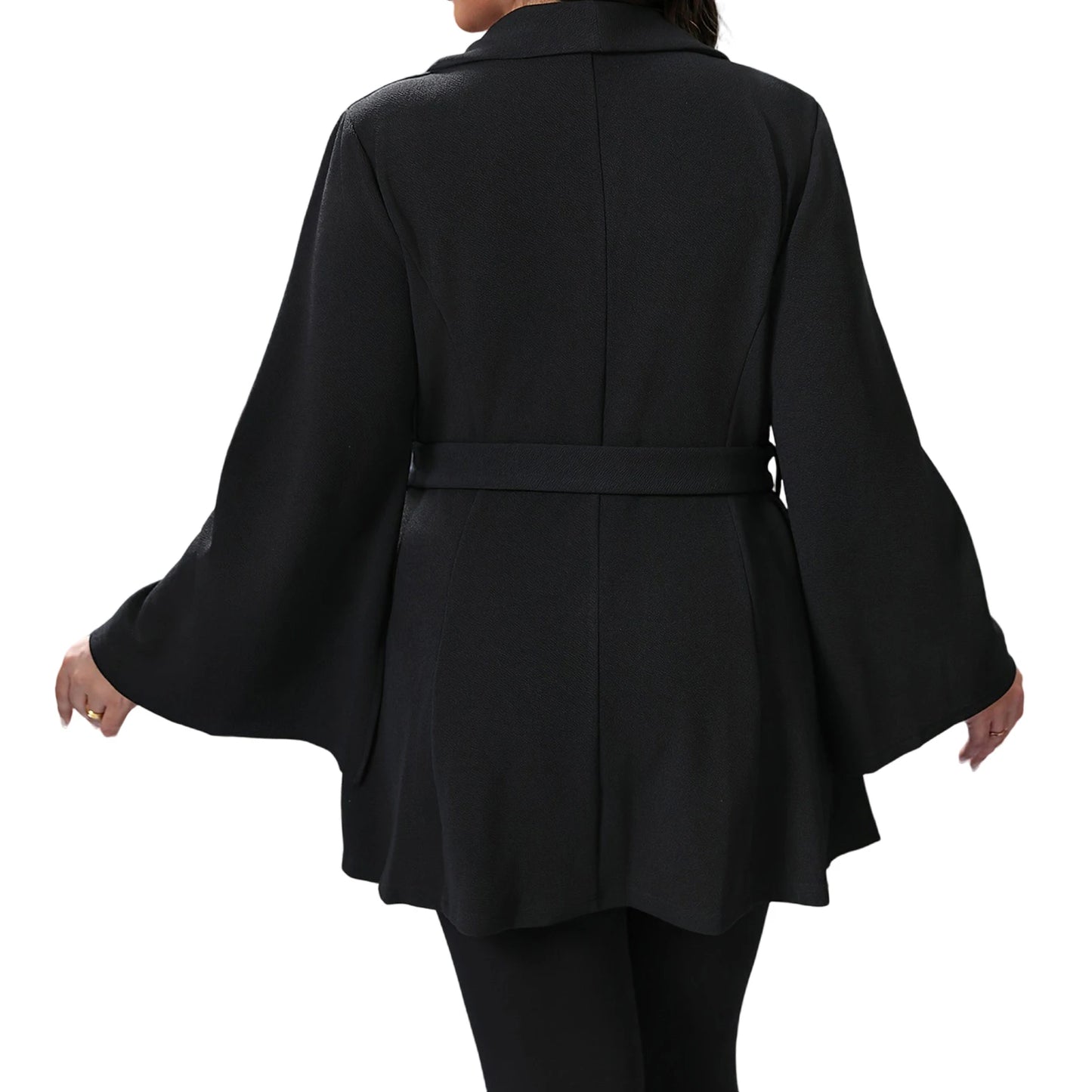 Women's Plus Size Blazer, Solid Color Long Flare Sleeve Lapel V-Neck One Button Coat Work Office Jacket Clothing