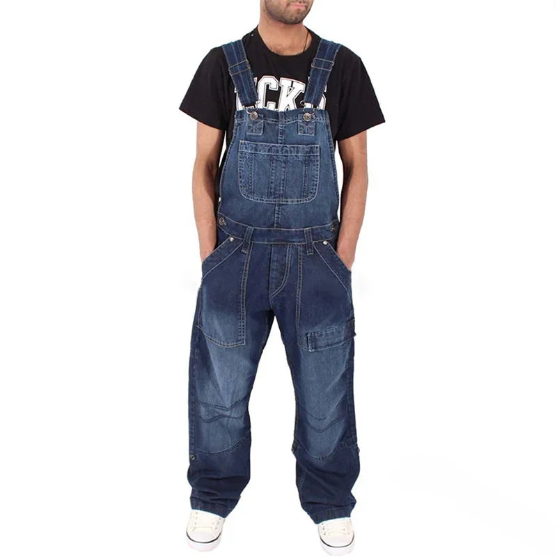 Overalls for Men Denim Suspenders Simple Multi Pocket Baggy Jeans Oversize Solid Mid Waist Loose Washed Jumpsuits 2025 Casual