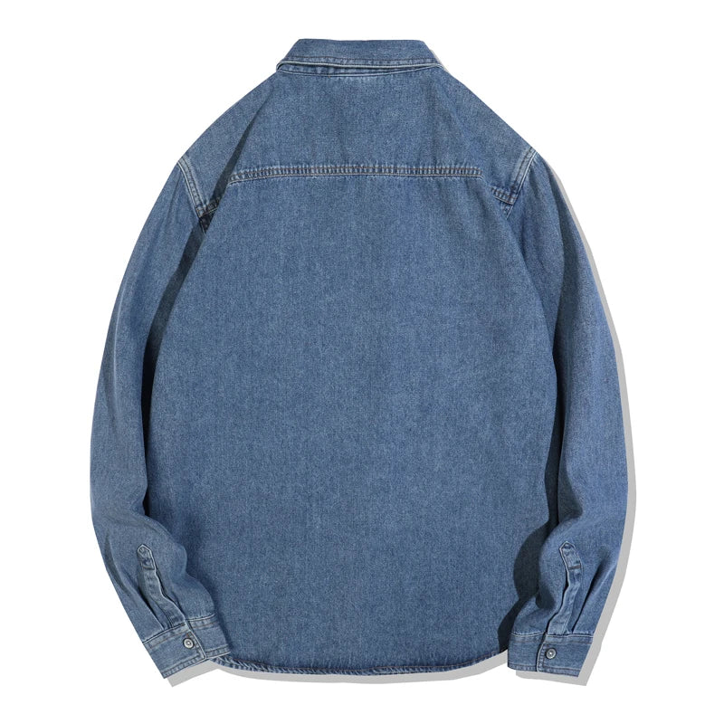 2025 Spring Autumn New Arrival Men's American Vintage Washed Denim Shirt - Workwear Casual Long Sleeve Shirt Jacket