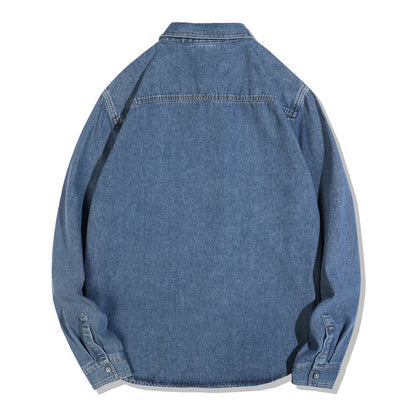 2025 Spring Autumn New Arrival Men's American Vintage Washed Denim Shirt - Workwear Casual Long Sleeve Shirt Jacket