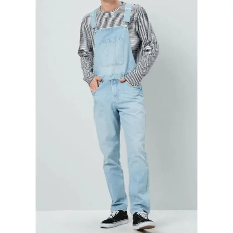 Men's denim Spring Autumn Casual Jeans Jumpsuits 2025 fashion Casual Pocket Button Suspenders Pants male Straight-Leg Denim Jumpsuits