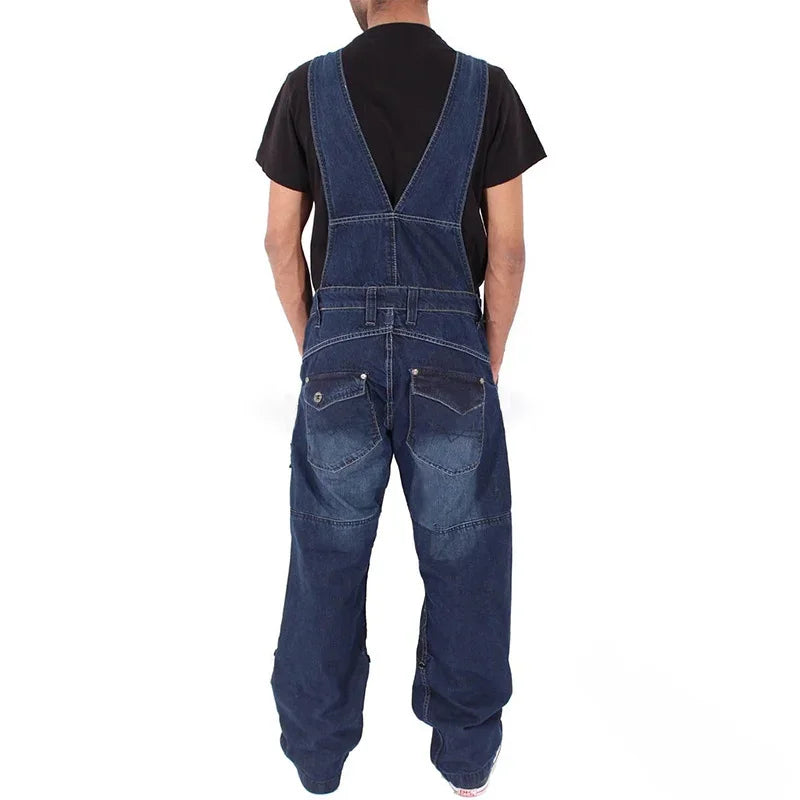 Overalls for Men Denim Suspenders Simple Multi Pocket Baggy Jeans Oversize Solid Mid Waist Loose Washed Jumpsuits 2025 Casual