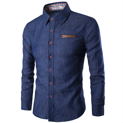 Mens Denim Shirts Long Sleeve Men Dress Shirt Fashion Slim Fit Style Navy Blue Jeans Male Shirt Longsleeve Shirt for Men