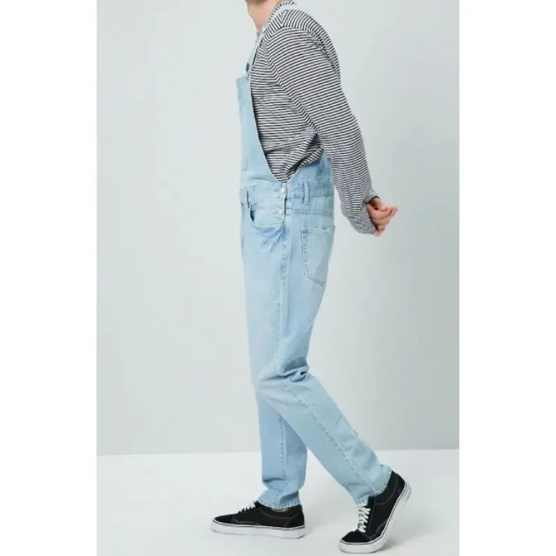 Men's denim Spring Autumn Casual Jeans Jumpsuits 2025 fashion Casual Pocket Button Suspenders Pants male Straight-Leg Denim Jumpsuits