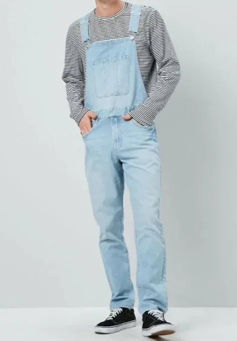 Men's denim Spring Autumn Casual Jeans Jumpsuits 2025 fashion Casual Pocket Button Suspenders Pants male Straight-Leg Denim Jumpsuits