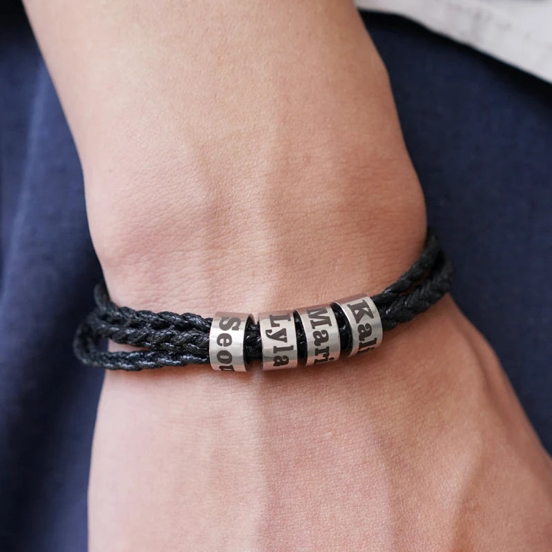 MaiLun 1pc  Customized Names Beads Men Braided Bracelet