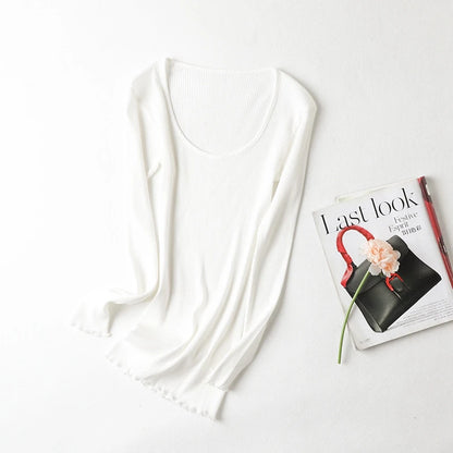 80 silk womens t shirt long sleeve top autumn tshirts tops women clothing white tshirt fashion cute outfits pink style sweater o