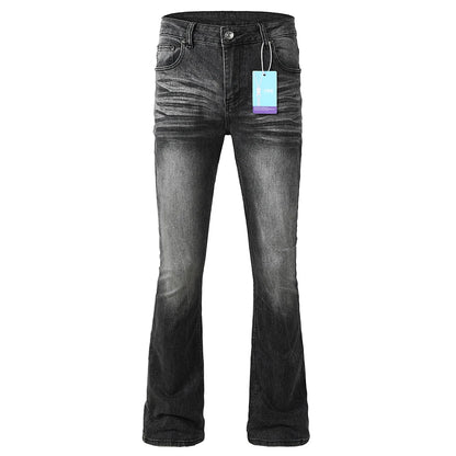 Men's Boot Cut Denim Jeans Gray Black High-Quality Cotton Pants Classic Slim Stretch Flared Trousers