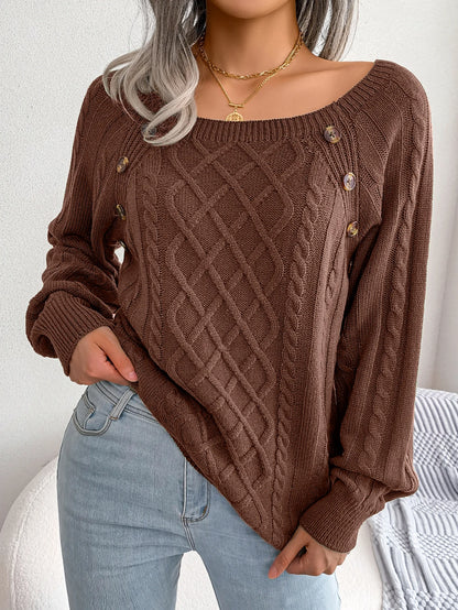 Women Casual Square Collar Buttons Long Sleeve Knitted Pullovers And Sweaters For Autumn Winter 2023