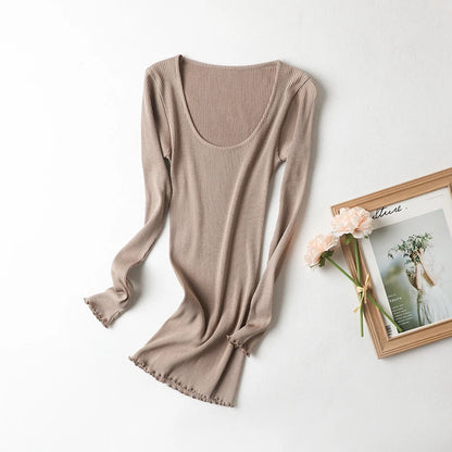 80 silk womens t shirt long sleeve top autumn tshirts tops women clothing white tshirt fashion cute outfits pink style sweater o