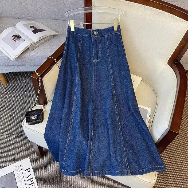 Denim Skirt For Women 2025 New High Waisted A-line Umbrella Skirt Versatile  Spring  Summer Elastic Waist Long Jean Skirt