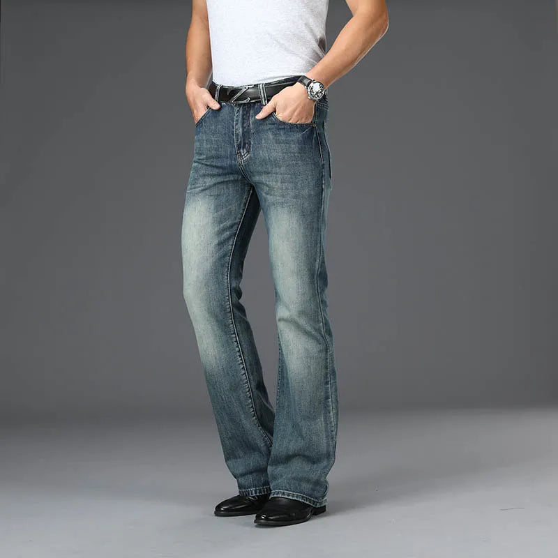 Denim Flared Jeans Men  Boot Cut Denim Pants Comfortable Slightly Slim Classic Loose Casual Blue Black Trousers For Male Bootcut
