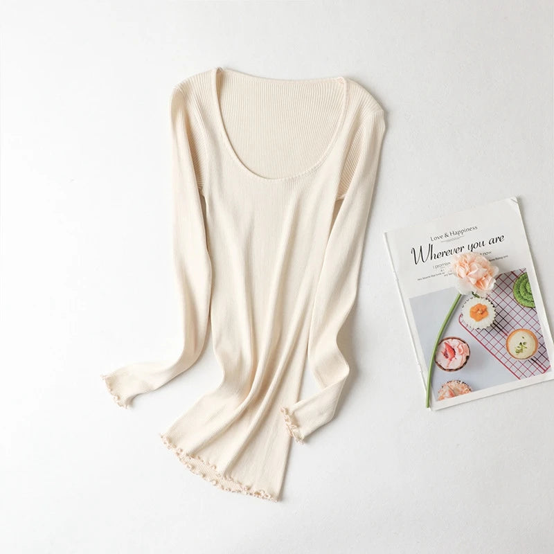 80 silk womens t shirt long sleeve top autumn tshirts tops women clothing white tshirt fashion cute outfits pink style sweater o