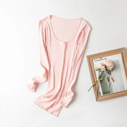 80 silk womens t shirt long sleeve top autumn tshirts tops women clothing white tshirt fashion cute outfits pink style sweater o