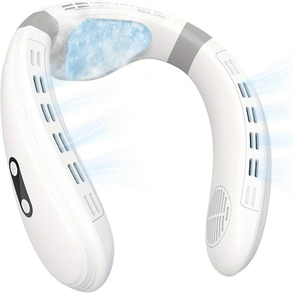 Portable USB Rechargeable Neck Fan with 360° Full-Body Cooling, 5200mAh Battery, Adjustable Airflow, Compact Design - Ideal for