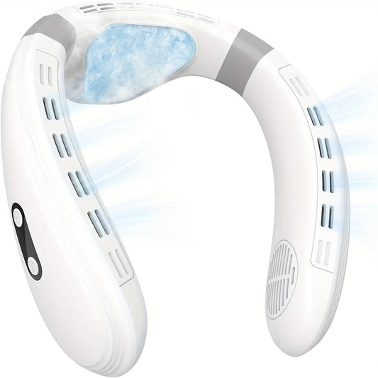 Portable USB Rechargeable Neck Fan with 360° Full-Body Cooling, 5200mAh Battery, Adjustable Airflow, Compact Design - Ideal for