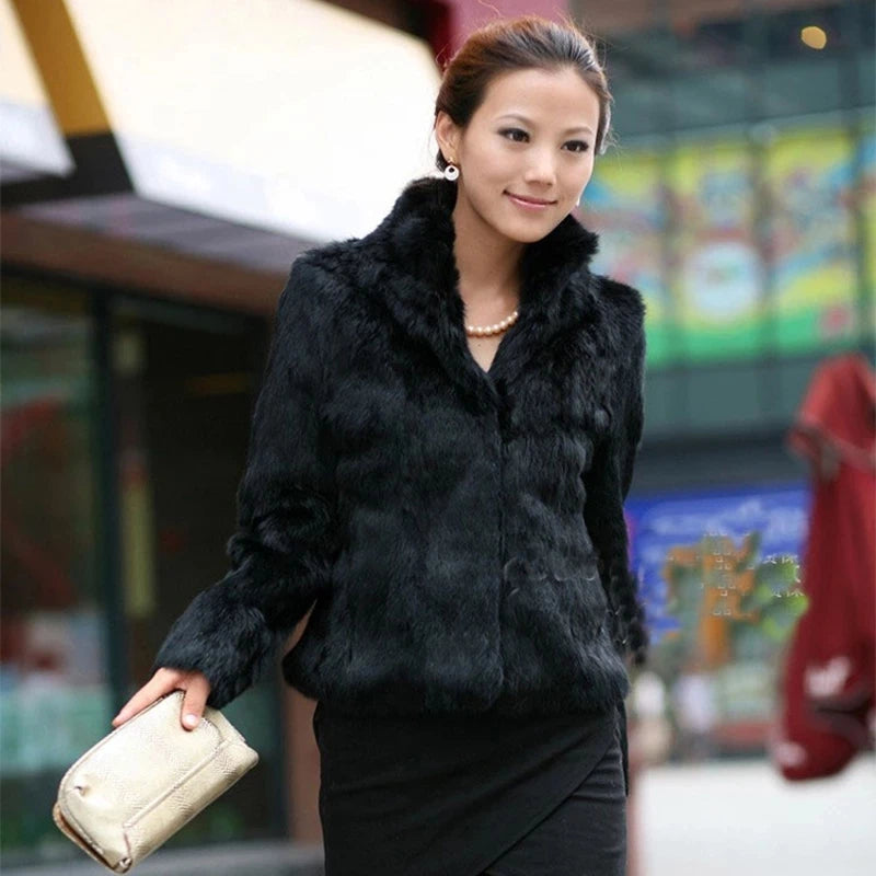 2025 New Autumn Winter Real Genuine Rabbit Fur Coat Women Full Pelt Real Rabbit Fur Jacket Fashion Fur Mandarin Collar Overcoats