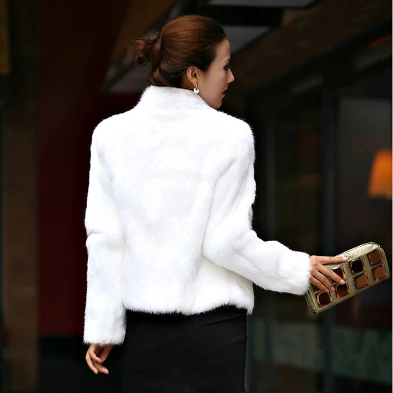 2025 New Autumn Winter Real Genuine Rabbit Fur Coat Women Full Pelt Real Rabbit Fur Jacket Fashion Fur Mandarin Collar Overcoats