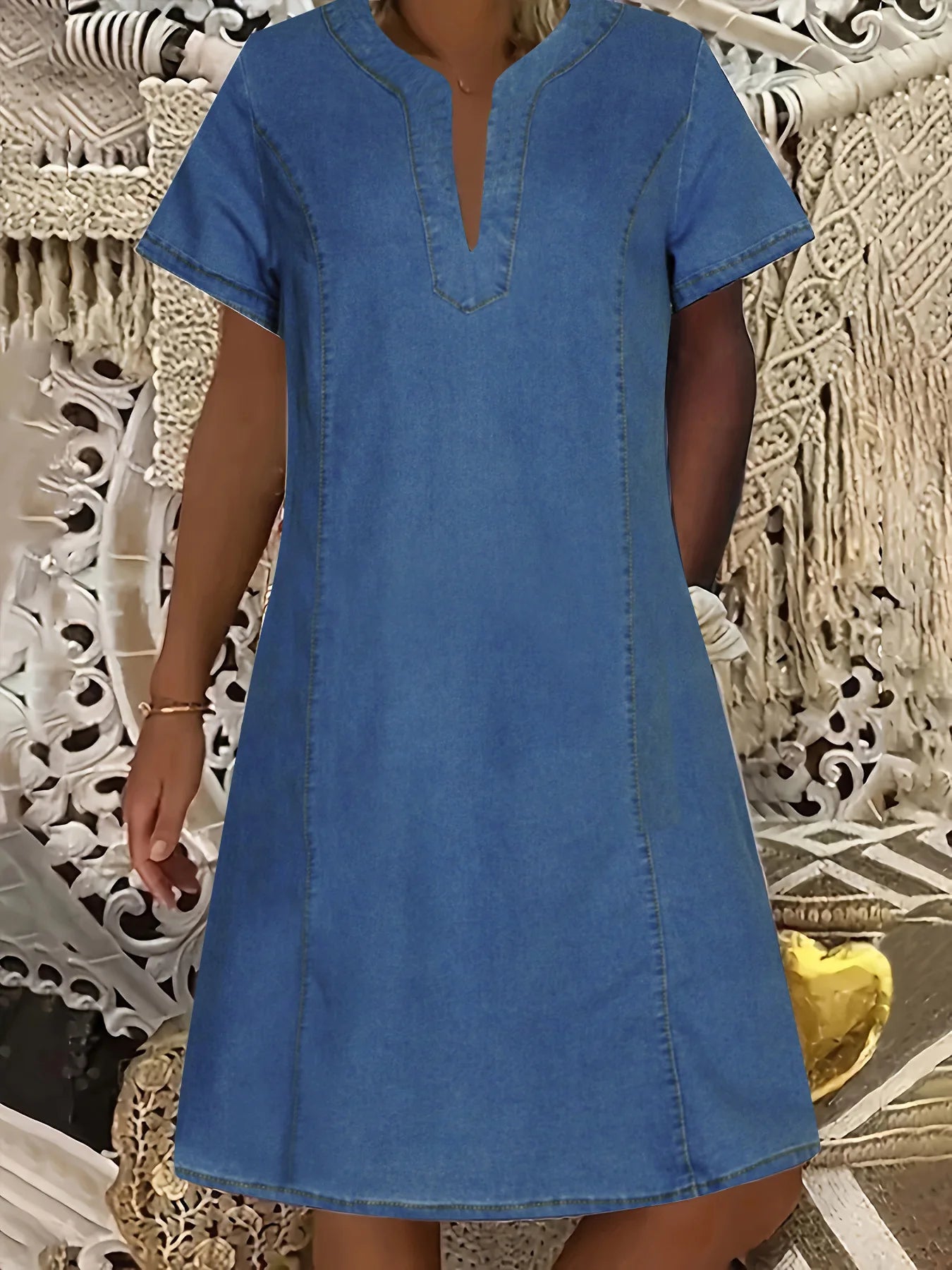 Denim Dress Women Streetwear Dresses V Neck Short Sleeves Pockets A Line Vintage Distressed Washed Female 2025 Summer Vestidos