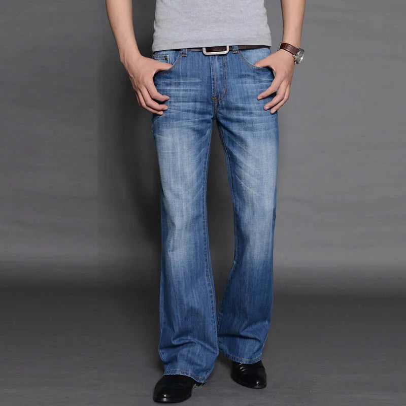 Denim Flared Jeans Men  Boot Cut Denim Pants Comfortable Slightly Slim Classic Loose Casual Blue Black Trousers For Male Bootcut