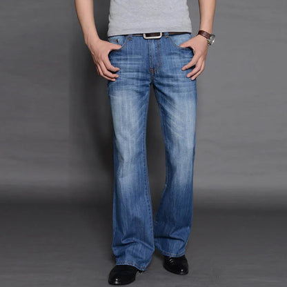 Denim Flared Jeans Men  Boot Cut Denim Pants Comfortable Slightly Slim Classic Loose Casual Blue Black Trousers For Male Bootcut