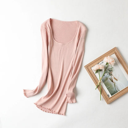 80 silk womens t shirt long sleeve top autumn tshirts tops women clothing white tshirt fashion cute outfits pink style sweater o
