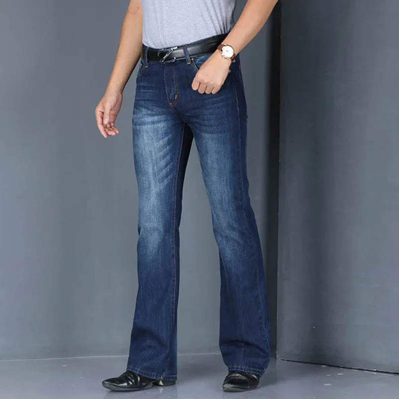 Denim Flared Jeans Men  Boot Cut Denim Pants Comfortable Slightly Slim Classic Loose Casual Blue Black Trousers For Male Bootcut