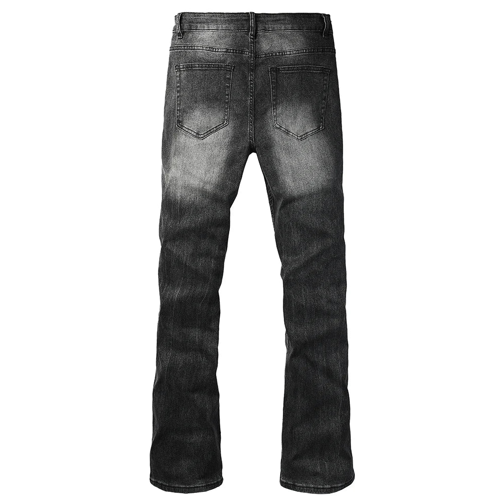 Men's Boot Cut Denim Jeans Gray Black High-Quality Cotton Pants Classic Slim Stretch Flared Trousers