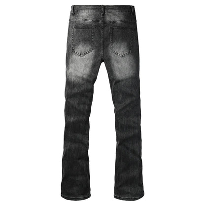 Men's Boot Cut Denim Jeans Gray Black High-Quality Cotton Pants Classic Slim Stretch Flared Trousers