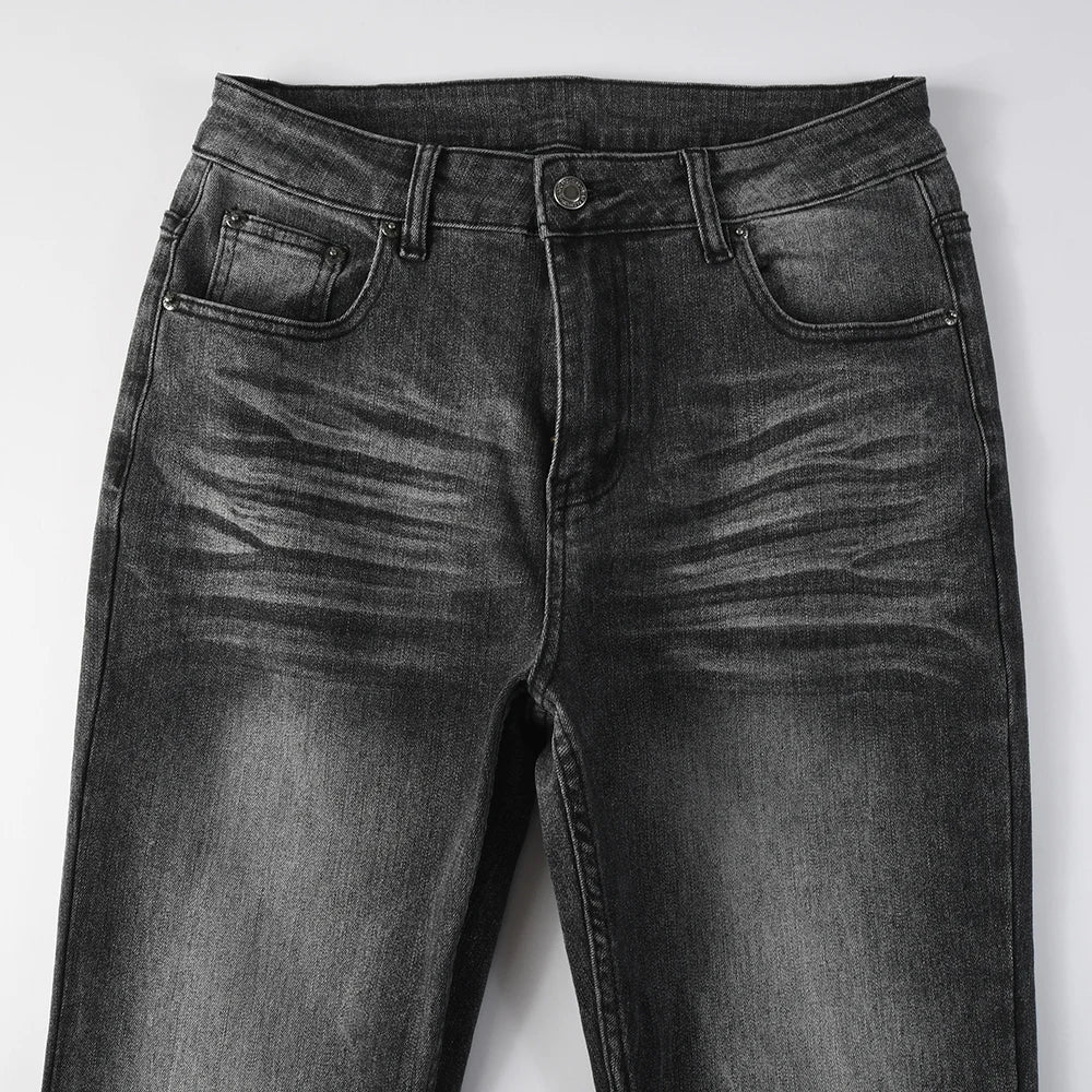 Men's Boot Cut Denim Jeans Gray Black High-Quality Cotton Pants Classic Slim Stretch Flared Trousers