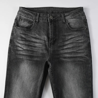 Men's Boot Cut Denim Jeans Gray Black High-Quality Cotton Pants Classic Slim Stretch Flared Trousers