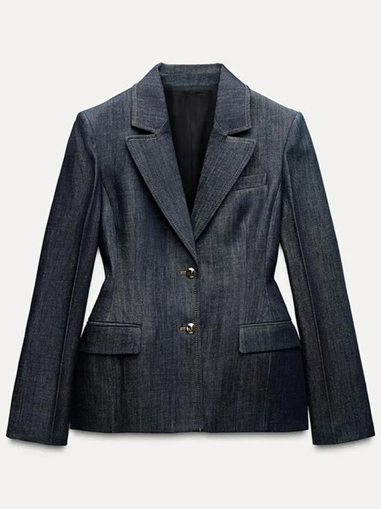 Women Denim Pants Sets 3 Pieces Fashion Slim Lapel Buttons Jacket Strapless Vests Straight Trousers Female 2025 Office Outfits