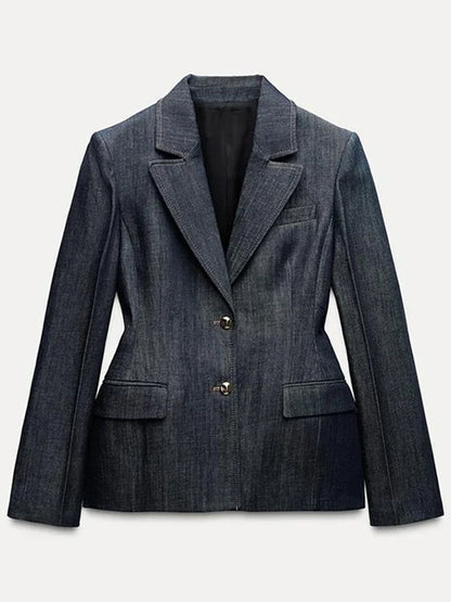 Women Denim Pants Sets 3 Pieces Fashion Slim Lapel Buttons Jacket Strapless Vests Straight Trousers Female 2025 Office Outfits