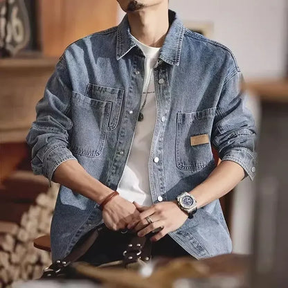 American Classic Denim Shirt Men's Long-sleeved Autumn and Winter Trendy Brand Loose Casual Tooling Jacket, Coat